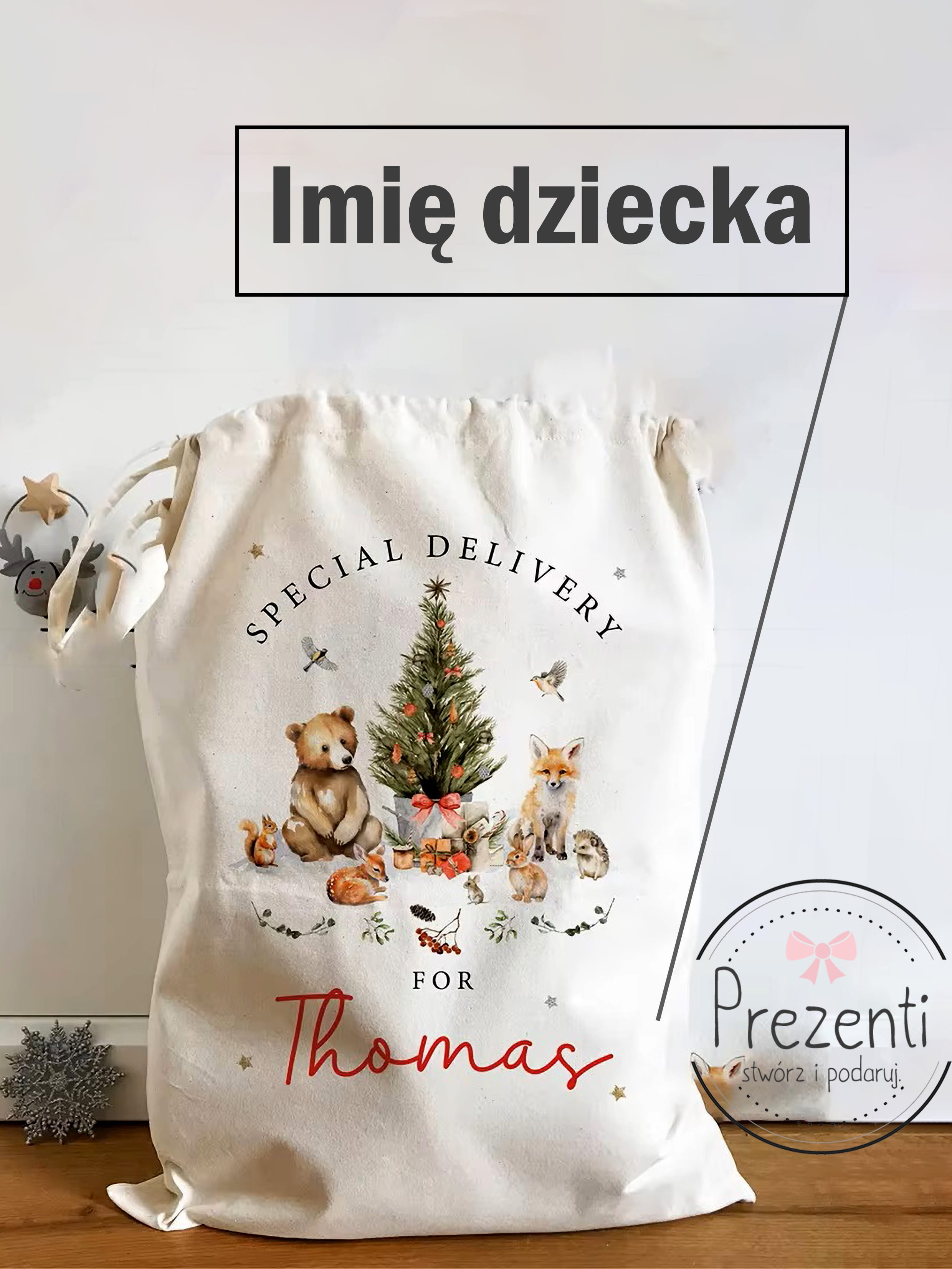 świąteczna torba z imieniem dziecka